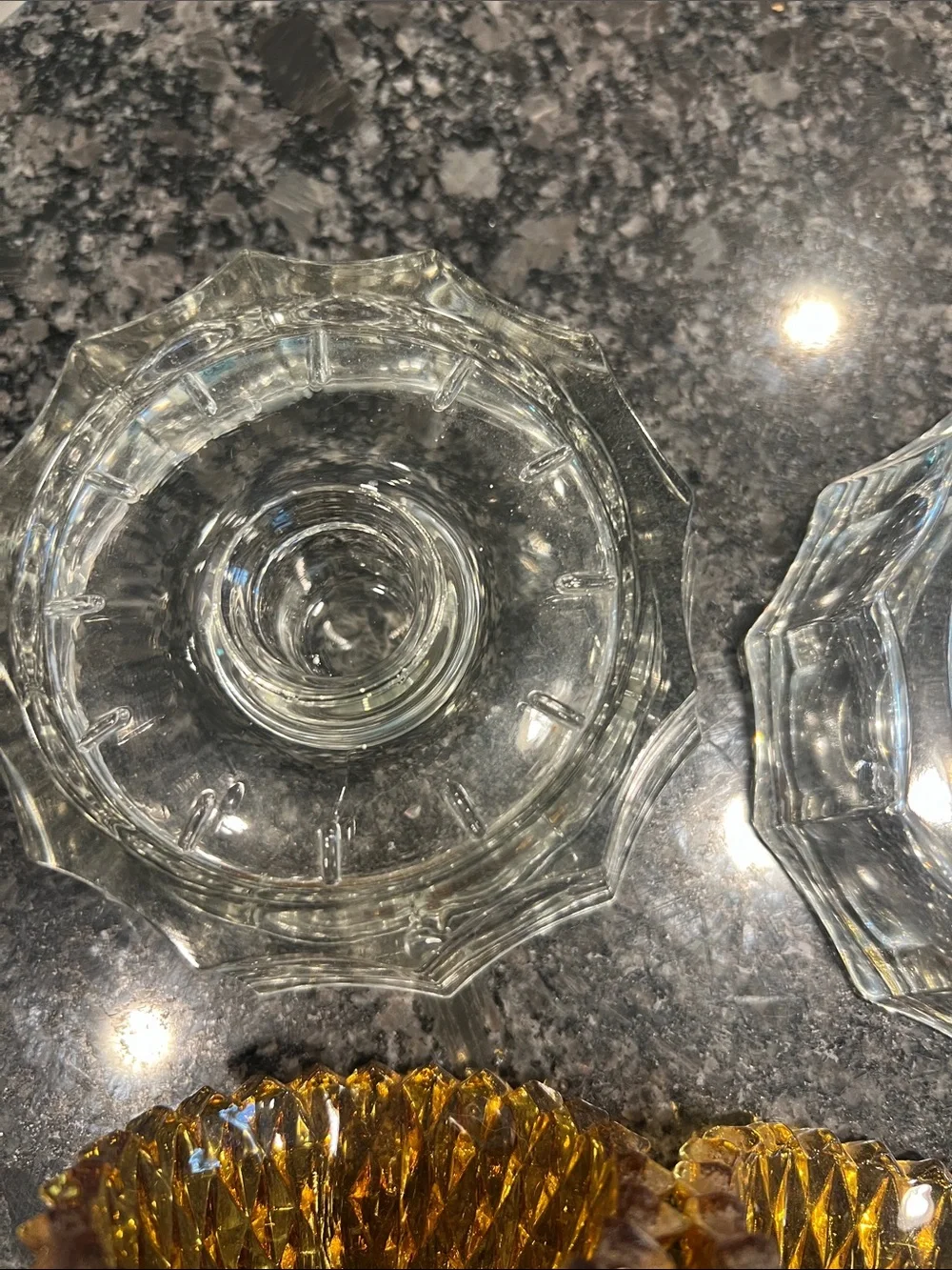VTG Indiana Glass Amber Diamond Cut Votive Holders- Set of 2